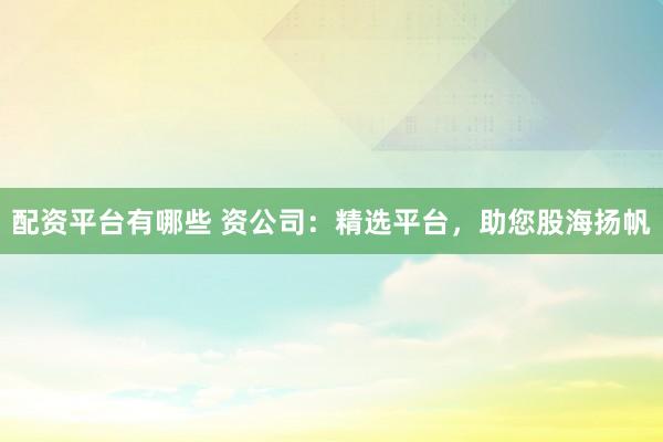 配资平台有哪些 资公司：精选平台，助您股海扬帆