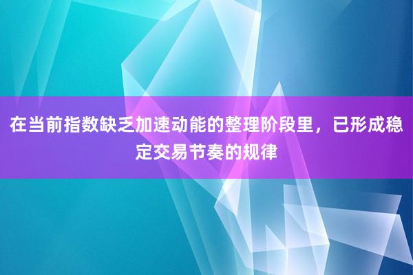 在当前指数缺乏加速动能的整理阶段里，已形成稳定交易节奏的规律