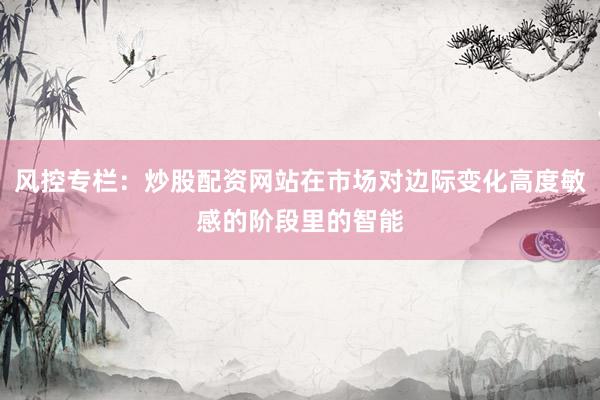 风控专栏：炒股配资网站在市场对边际变化高度敏感的阶段里的智能